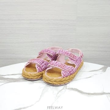 샤넬 핑크 트위드 여성 샌들