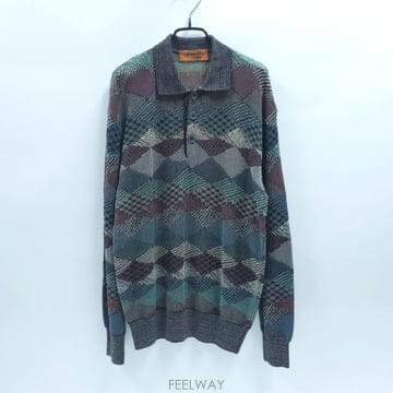 MISSONI 미쏘니 코튼블랜드 멀티 아가일 반오픈 카라니트 C113