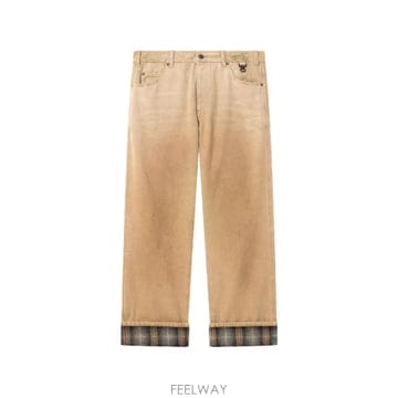 Golden Goose ��籸�� pants in gradient beige cotton with check details 12139��籸�� pants in gradient beige cotton with check det