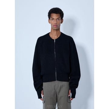 26 FW RIER 남성 리브드 집업 가디건 KNW81 FSH   FISHERMAN RIB BLACK KNI