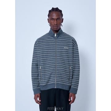 26 FW 미우미우 남성 Striped Cotton Fleece Jacket MJLA69 174V F052N