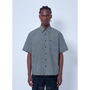 26 FW 베트멍 남성 메탈 로고 체크 반소매 셔츠 vet0166012blk