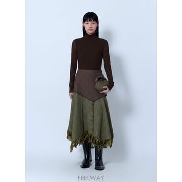 26 F/W 가니 WOOLLEN 체크 패치워크 롱 스커트 A10903 B0112335822