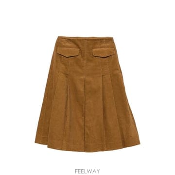 토리버치 코듀로이 플리츠 스커트 베이지