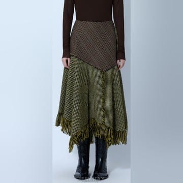 26 FW 가니 Woollen 울든 체크 패치워크 롱 스커트 A1090321 999