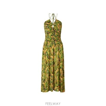 | Other Brand | 26 FW FARM Rio Green Forest ruched parrot print midi dress 326 FW FARM Rio Green Forest ruched parrot print midi d