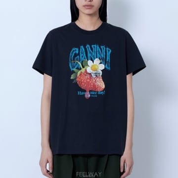 GANNI 26 FW ���� �ĸ��� �ΰ� ����Ʈ ��ư Ƽ���� A1050292 25226 FW ���� �ĸ��� �ΰ� ����Ʈ ��ư Ƽ���� A1050292 252