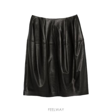 당일배송 토템 플리츠 레더 미디 스커트