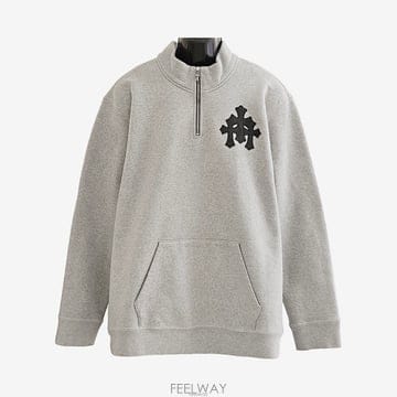 [어포드] 크롬하츠 페이퍼잼 트리플 크로스 레더 하프 집업 2XL 그레이 38F5GU3X