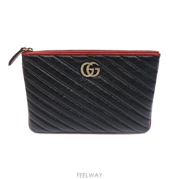 Gucci(구찌) 573814 블랙 마틀라세 레더 GG 마몽 파우치 클러치