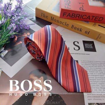 HUGO BOSS 휴고보스 실크 코랄핑크 멀티 스트라이프 넥타이 7.5cm A+등급 K3707