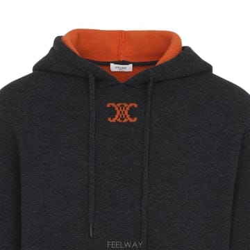 [D14]셀린느 RY0QZ0X73 GMO1 DARK GREY ORANGE 남성 니트 스웨터 가디건 Celin