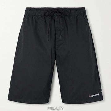 26 FW 네이버후드 블랙 Easy 이지 스트레이트 로고 엠브로이더리 쉘 쇼츠