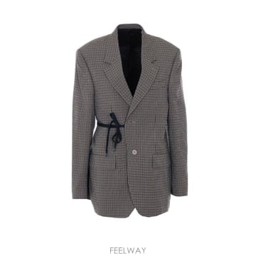 발렌시아가 체크 랩 테일러드 자켓 브라운