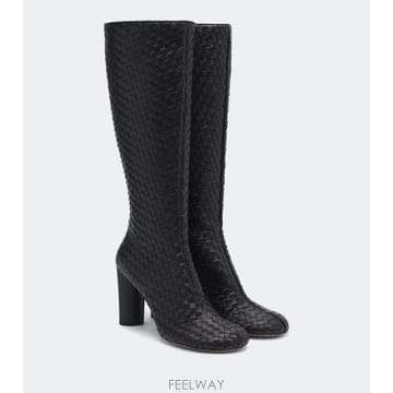 국내출고 Bottega Veneta Cherry 인트레치아토 레더 니하이 부츠