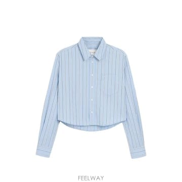 아미 블루 스트라이프 코튼 크롭 셔츠