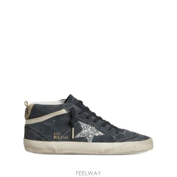 Golden Goose Golden Goose Mid Star in petrol blue suede with silver glittGolden Goose Mid Star in petrol blue suede with silver