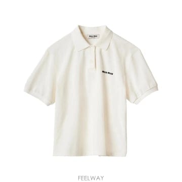 26 FW 미우미우 로고 프린트 반소매 폴로 탑 MJN535SOOO14RW TP457248786