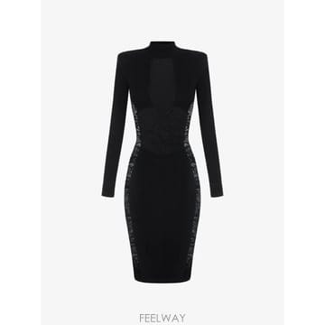 26 FW Elisabetta Franchi 레이스 패널 메시 패널 드레스 AM28Q66E2 TP457214