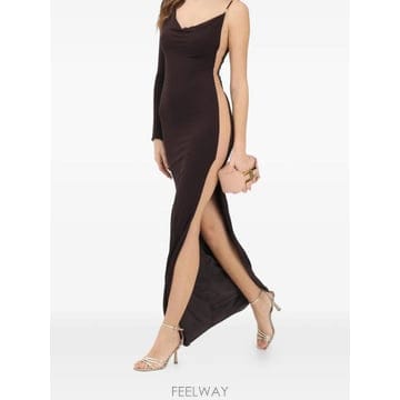 26 FW Elisabetta Franchi 원소매 슬릿 맥시 드레스 ABR4762E2 TP455399272
