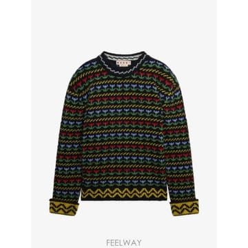 26 FW 마르니 페어 아일 모티프 블랙 셰틀랜드 울 스웨터 GCMG0510Q0UFH954 TP4589122