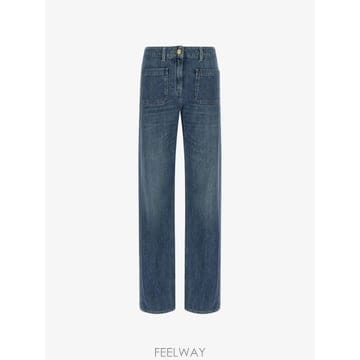26 FW Elisabetta Franchi 로고 자수 패치 포켓 데님 진 PJ17I66E2 TP457644