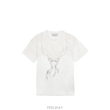 26 FW 블루마린 레이스 아플리케 라인스톤 보우 티셔츠 RF6113J5923 TP458855515