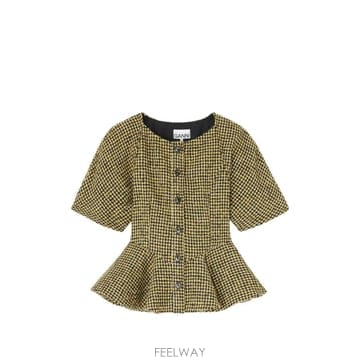 26 FW 가니 옐로 체크 블라우스 A1040492 TP458325097