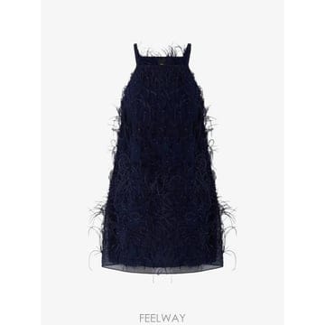 26 FW PINKO 페더 트리밍 시퀸 장식 드레스 105572A2SP TP456783746