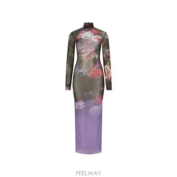 26 FW 로베르토 카발리 플로럴 프린트 하이넥 맥시 드레스 XWT134TLT87 TP458581714