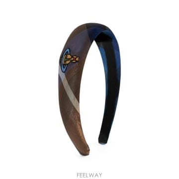 비비안 웨스트우드 ORB 자수 타탄 헤어밴드