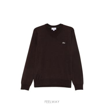 라코스테 로고 패치 V넥 스웨터