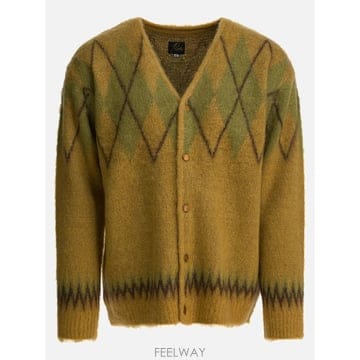 [당일배송] 니들스 모헤어 아가일 패턴 가디건 RW355 MUSTARD