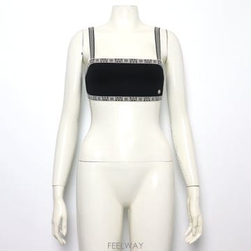 샤넬 P74125K 블랙 화이트 CC 로고 민소매 탑 티셔츠aa67743