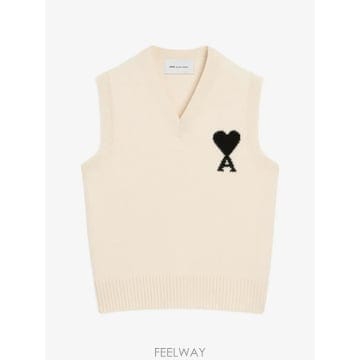 26 FW 아미 아미 드 쾨흐 화이트 민소매 울 스웨터 H26UKS902018 TP455380580