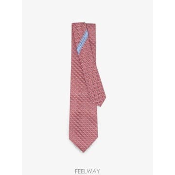 26 FW 페라가모 간치니 링크스 프린트 실크 넥타이 794544 TP456417953