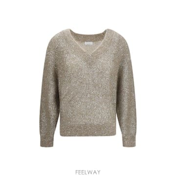 Brunello Cucinelli [K68]���ڷ� ��ġ�ڸ� MPN568202 CMV48 ���� ��Ʈ ������ ����� Sequined V neck[K68]���ڷ� ��ġ�ڸ� MPN568202 CMV48 ���� ��Ʈ ����