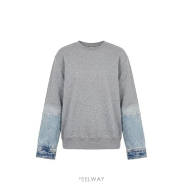 26 FW Haikure 데님 패널 프린지 스웨터 HEW54153FD001L0943 TP456205001
