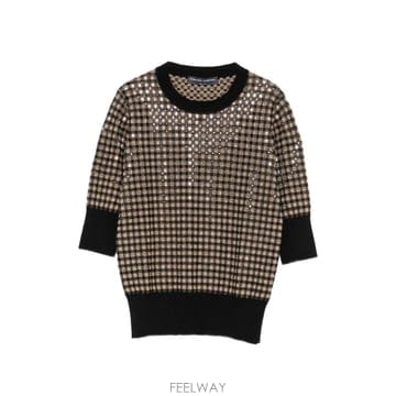 26 FW 에르마노설비노 체크 패턴 시퀸 장식 스웨터 D495L319CTUIE TP458479561