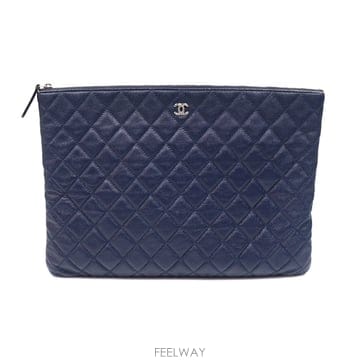 Chanel(샤넬) A82552 네이비 캐비어 은장CC로고 클래식 라지 O CASE 파우치 클러치(24번대)