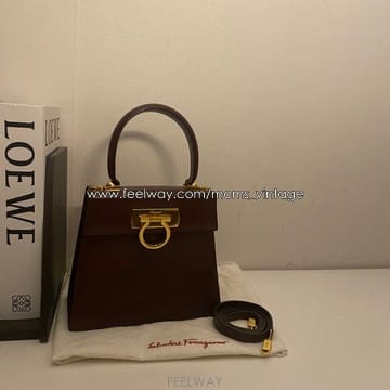 FERRAGAMO / 빈티지 페레가모 브라운 레더 간치니 스몰 켈리백 / 투웨이백