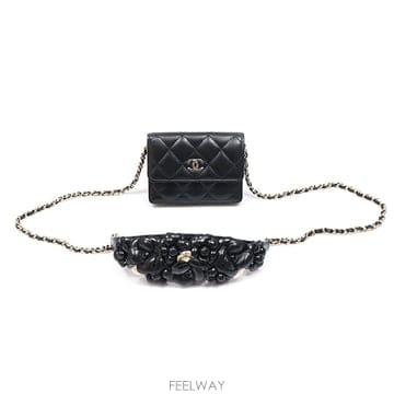 Chanel(샤넬) AP2322 블랙 램스킨 CC로고 까멜리아 체인 카드지갑 미니 크로스백 (31번대)