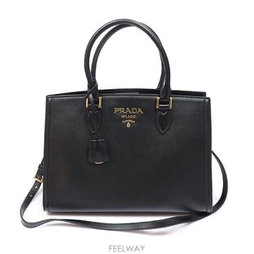 Prada(프라다) 1BA228 블랙 사피아노 소프트 카프스킨 레터링 2WAY