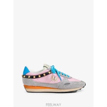 26 FW 발렌티노 가라바니 스플릿 레더 앤 나일론 버터플라이 자수 스터드 업 스니커즈 WS0QK8ENB T