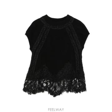 26 FW 에르마노설비노 레이스 트리밍 캡 소매 탑 D495L307APTPYU TP456360911