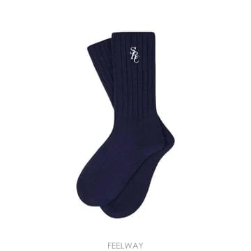 26 FW 스포티앤리치 로고 자수 골지 양말 AC09775302BL32 TP455554267