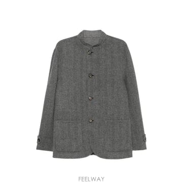 일레븐티 헤링본 패턴 하이 넥 코트