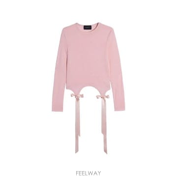 26 FW 시몬 로샤 보우 디테일 긴소매 티셔츠 53130571SOFTPINK TP455653636