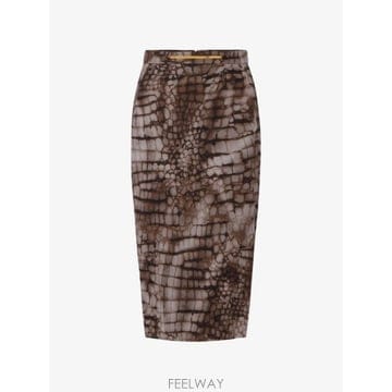 26 FW Elisabetta Franchi 크로커다일 프린트 미디 펜슬 스커트 GO16961E2 TP454