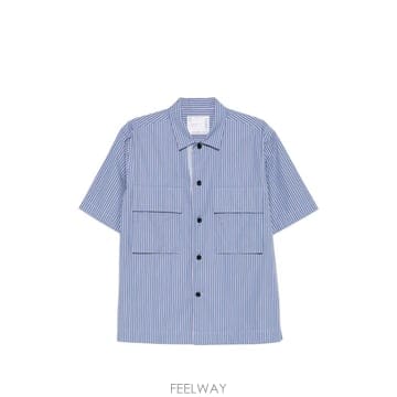사카이 스트라이프 패턴 반소매 셔츠 화이트